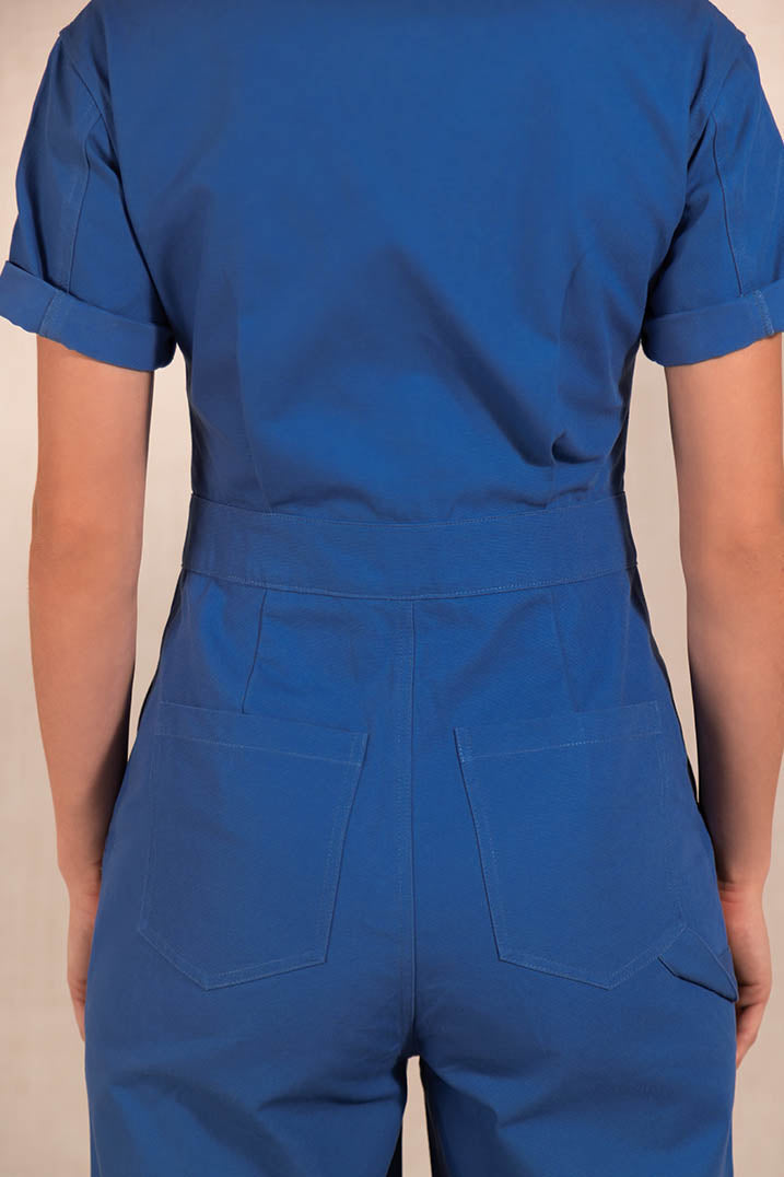 Deep Blue Structured Cotton Denim Jumpsuit