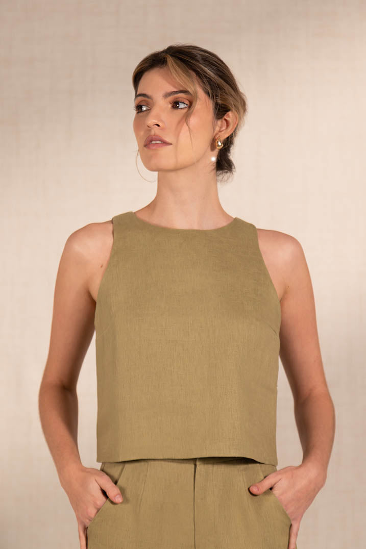 Sage Green Linen Blouse