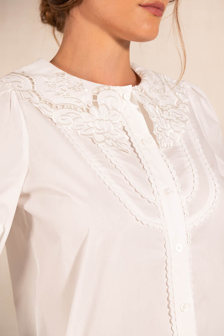 White Cotton Embroidered Blouse