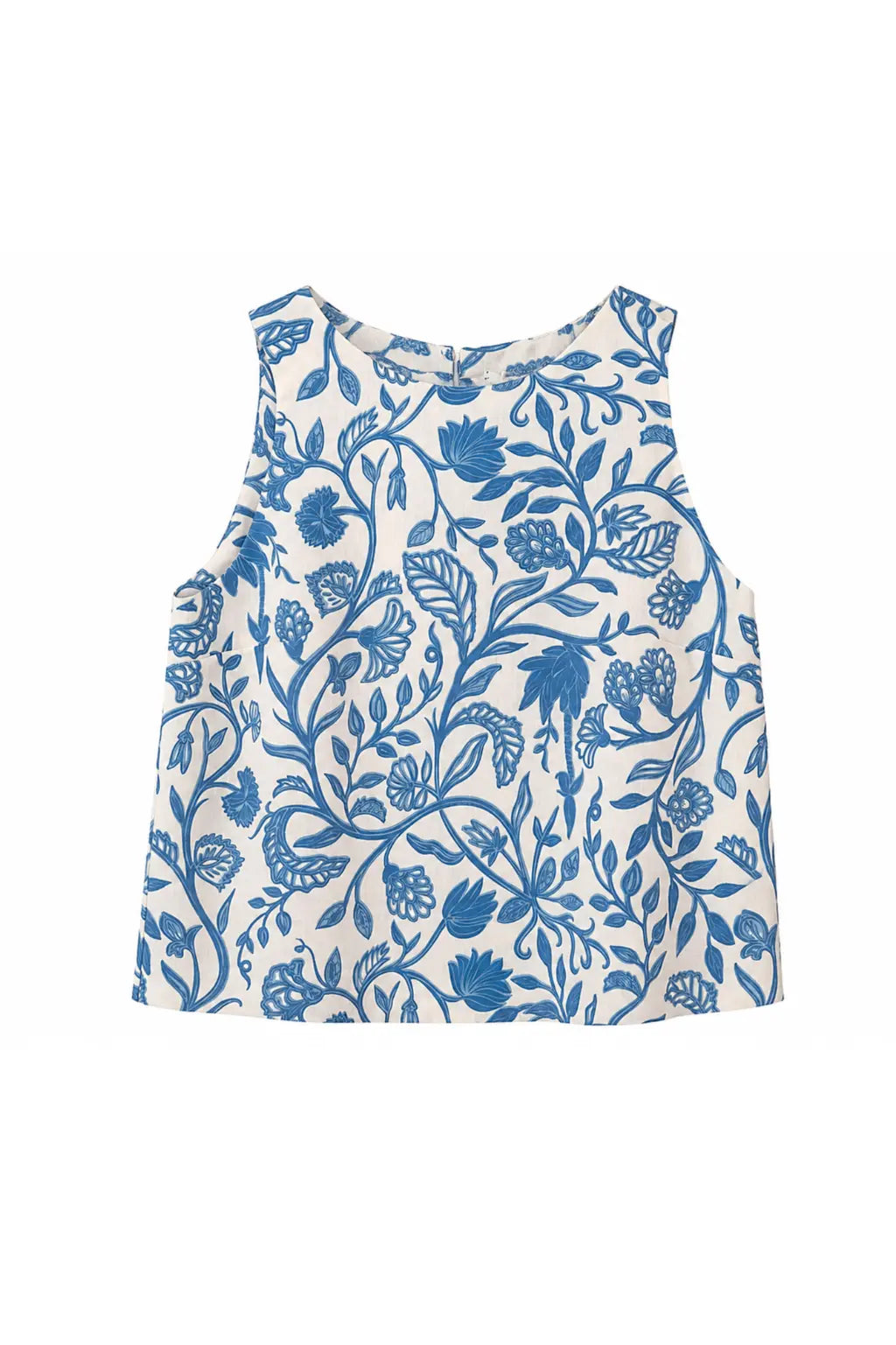 Blue Botanical Sleeveless Top