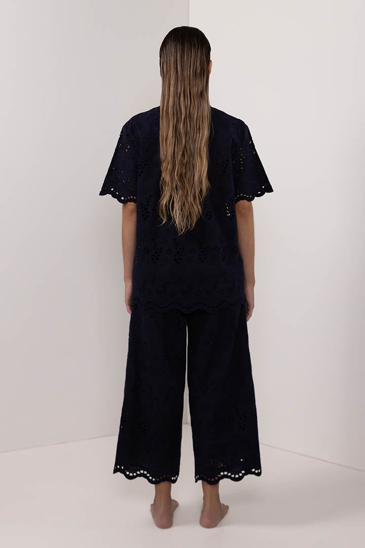Eyelet Pants Navy Blue