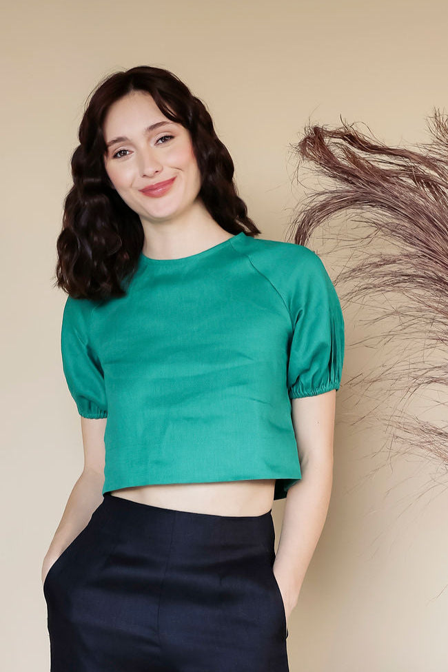 Linen Bruce Top Emerald Green