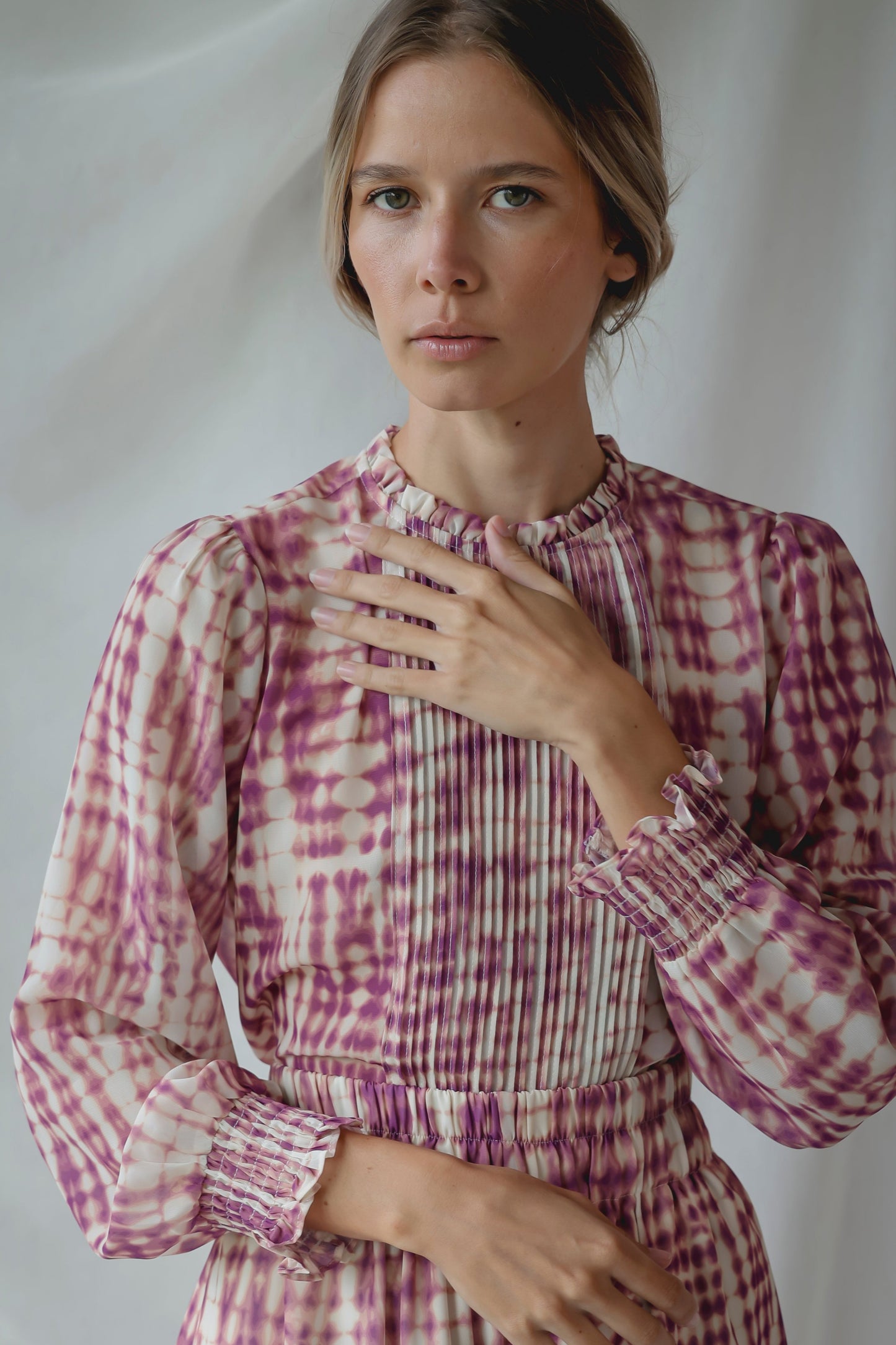 Long Sleeve Blouse Pink Tye-dye