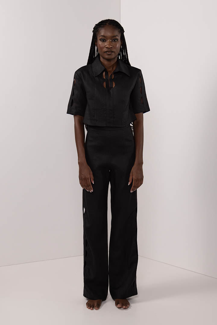 Lunar Cut Out Blouse Black