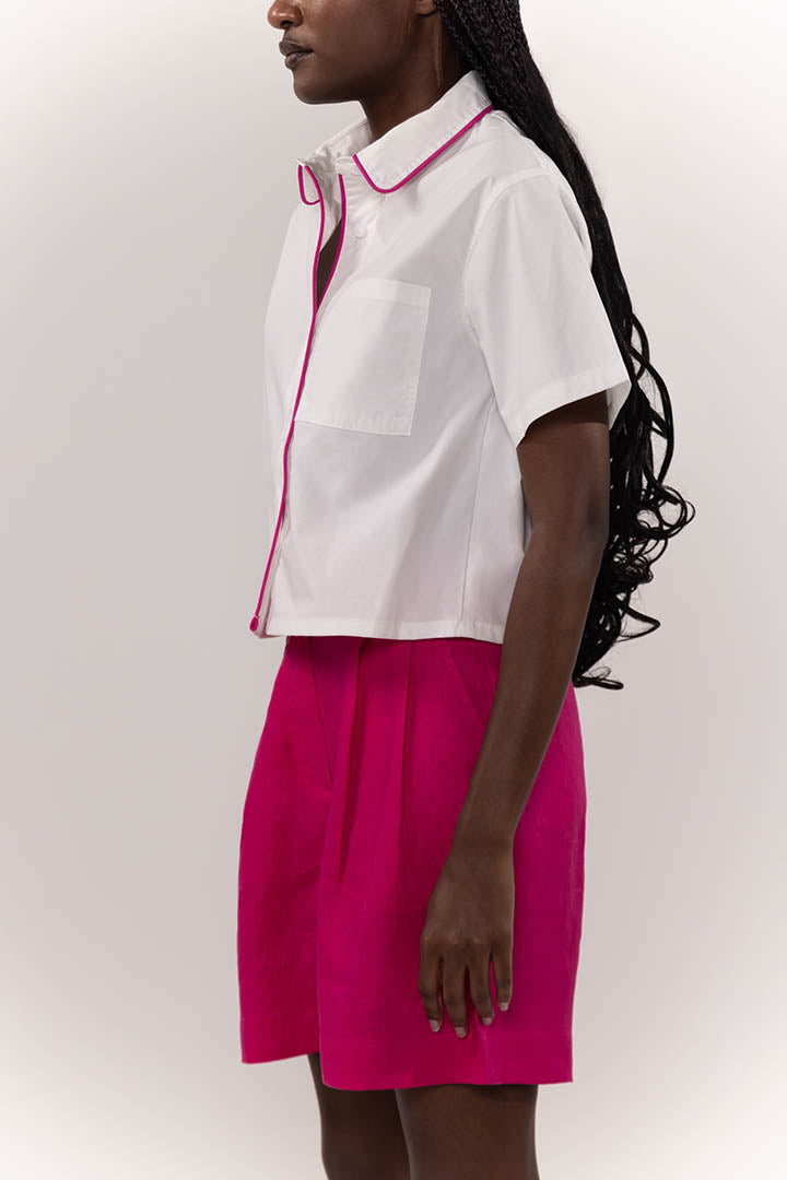 Poplin Short Sleeve Blouse Fucsia