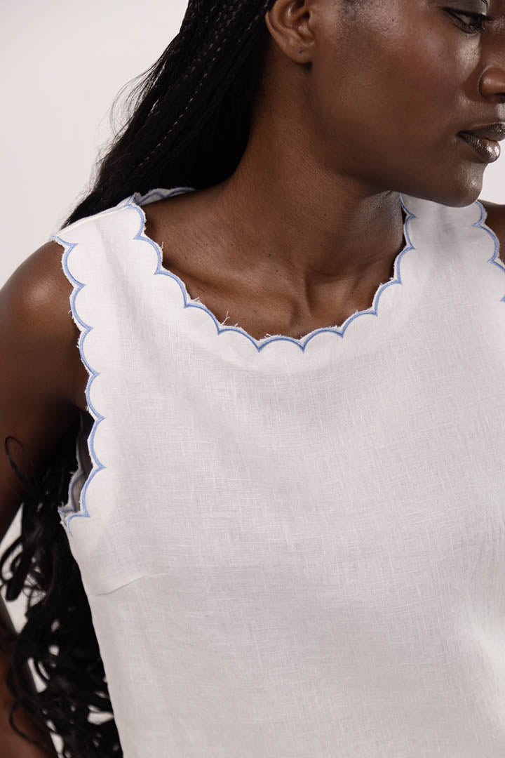Scallop Edge Blouse White Light Blue