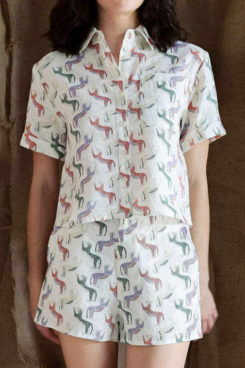 Short-sleeve Linen Blouse Jaguar