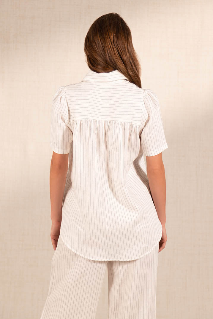 Black and White Striped Linen Blouse