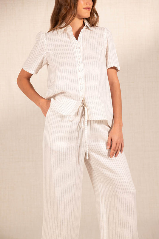 Black and White Striped Linen Blouse