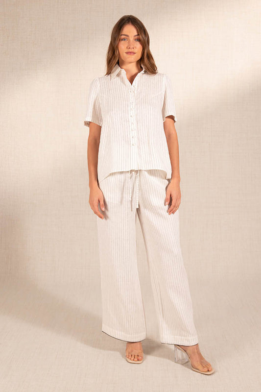 Black &amp; White Striped Linen Pants
