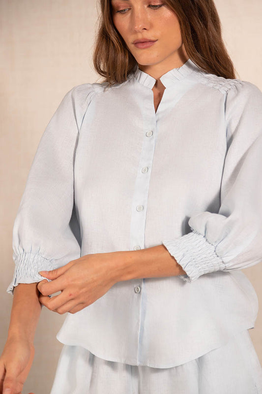 LIGHT BLUE LINEN BLOUSE