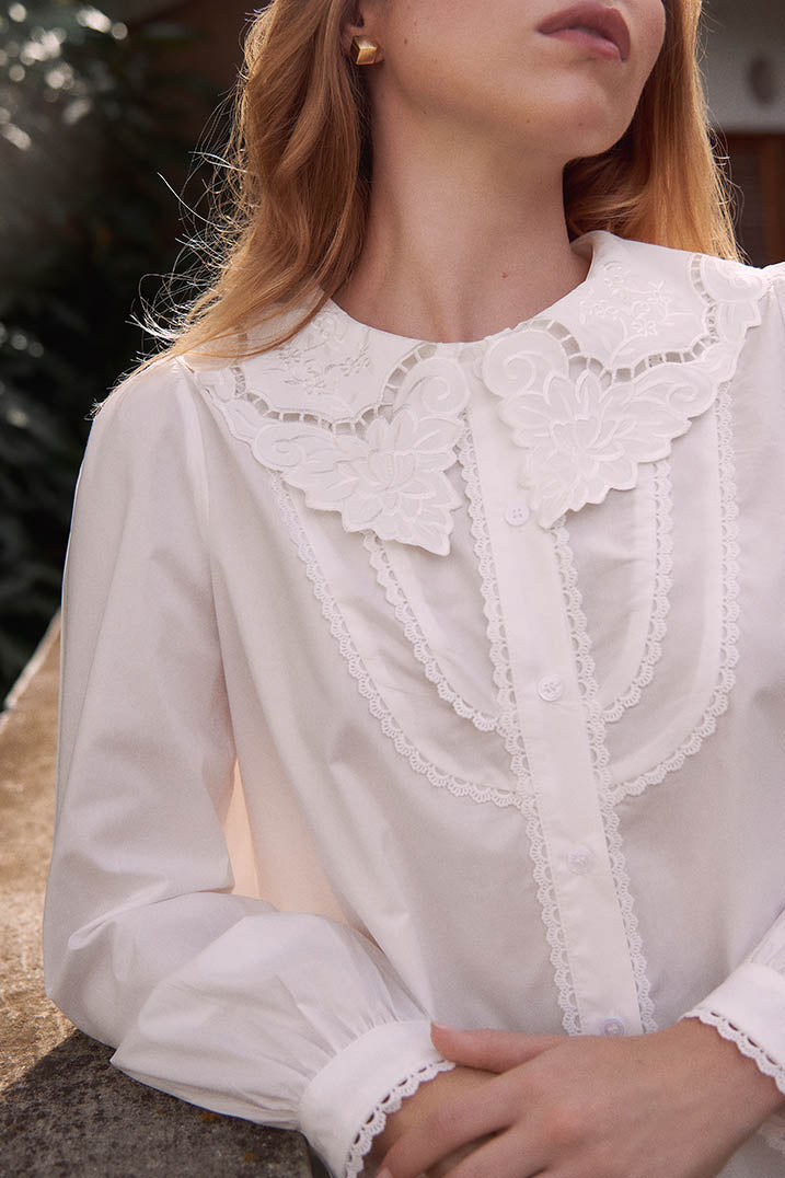 White Cotton Embroidered Blouse