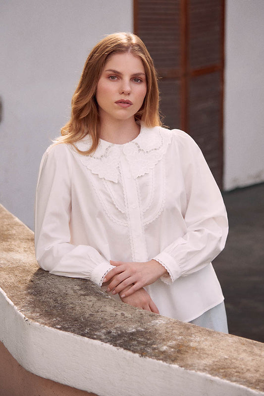 White Cotton Embroidered Blouse