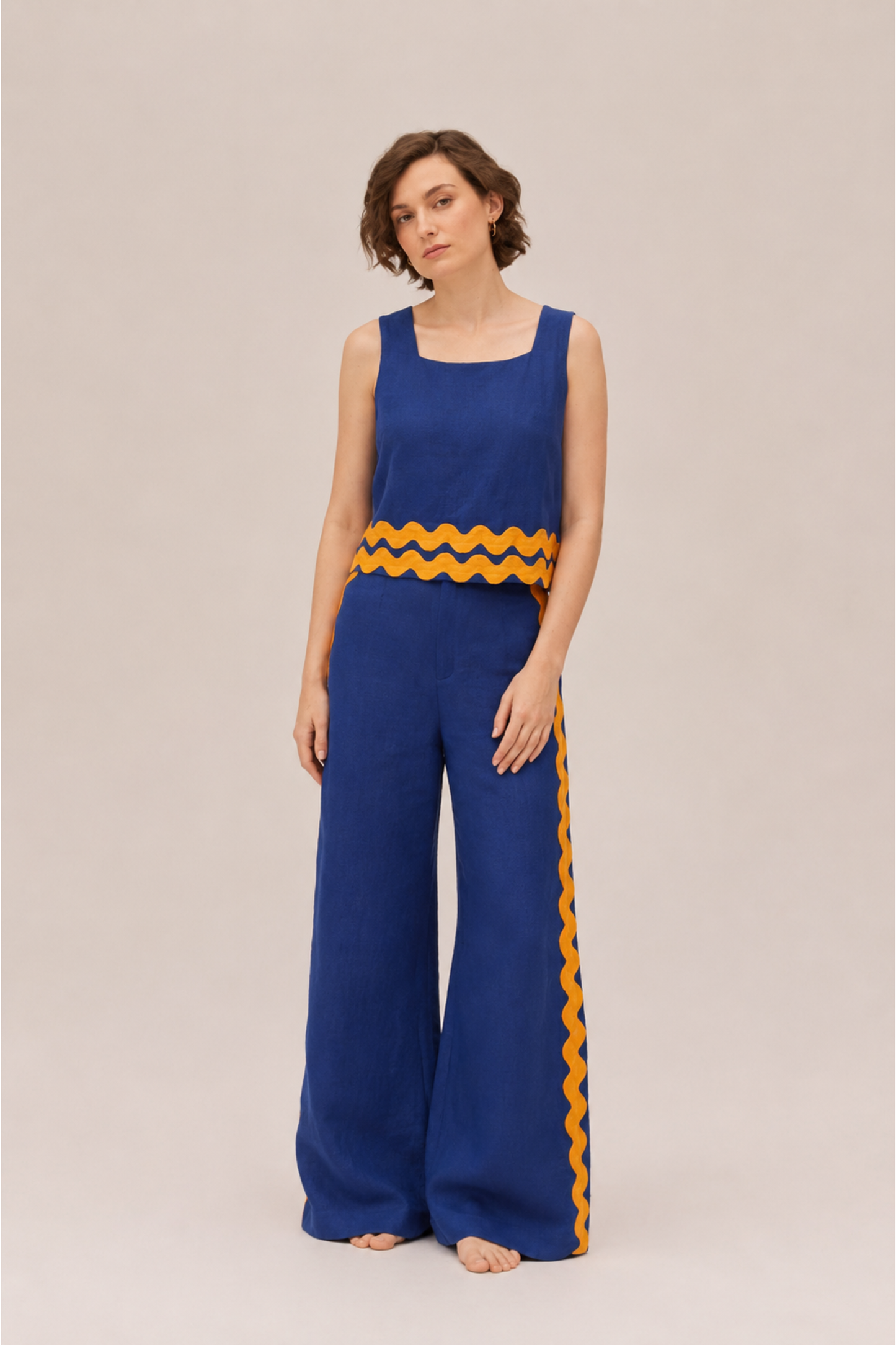 COBALT & MUSTARD TRIM PANT