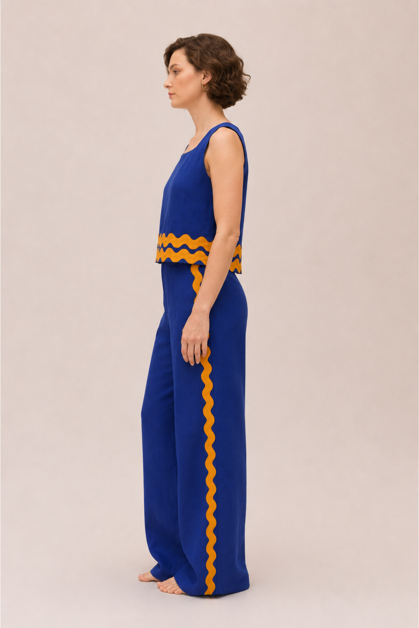 COBALT & MUSTARD TRIM PANT