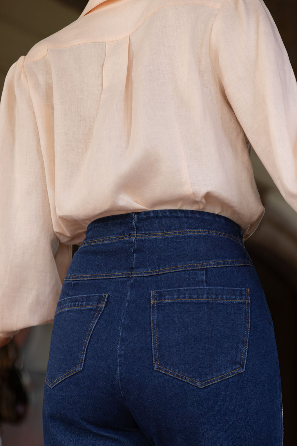 Blush Linen Cuff Blouse