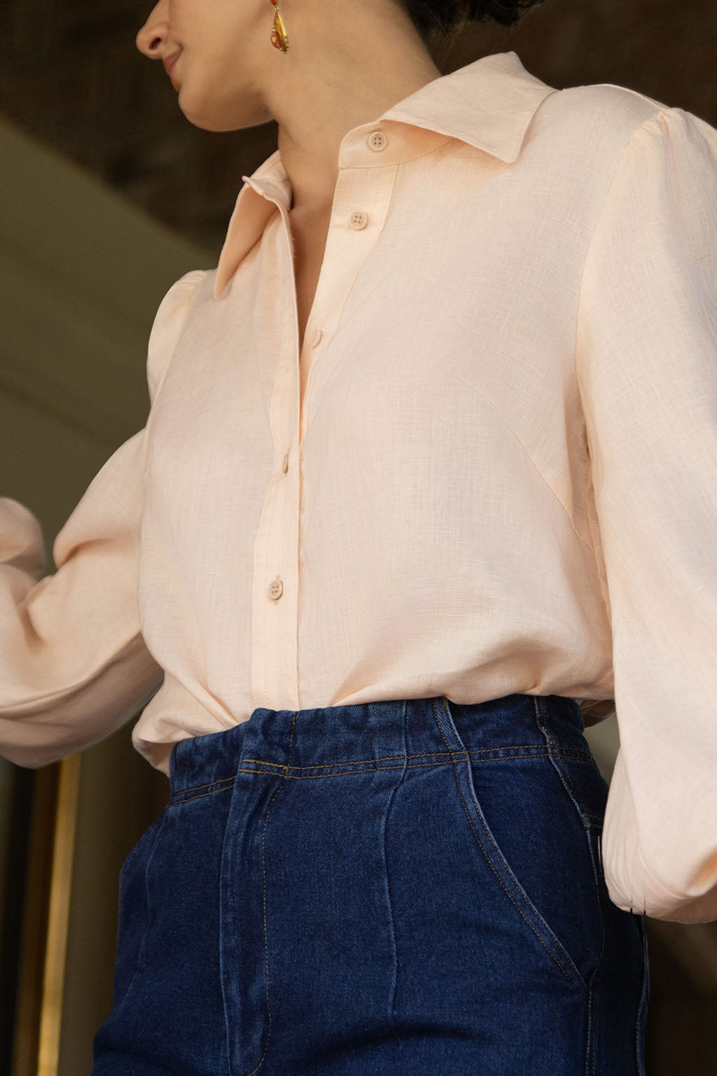 Blush Linen Cuff Blouse