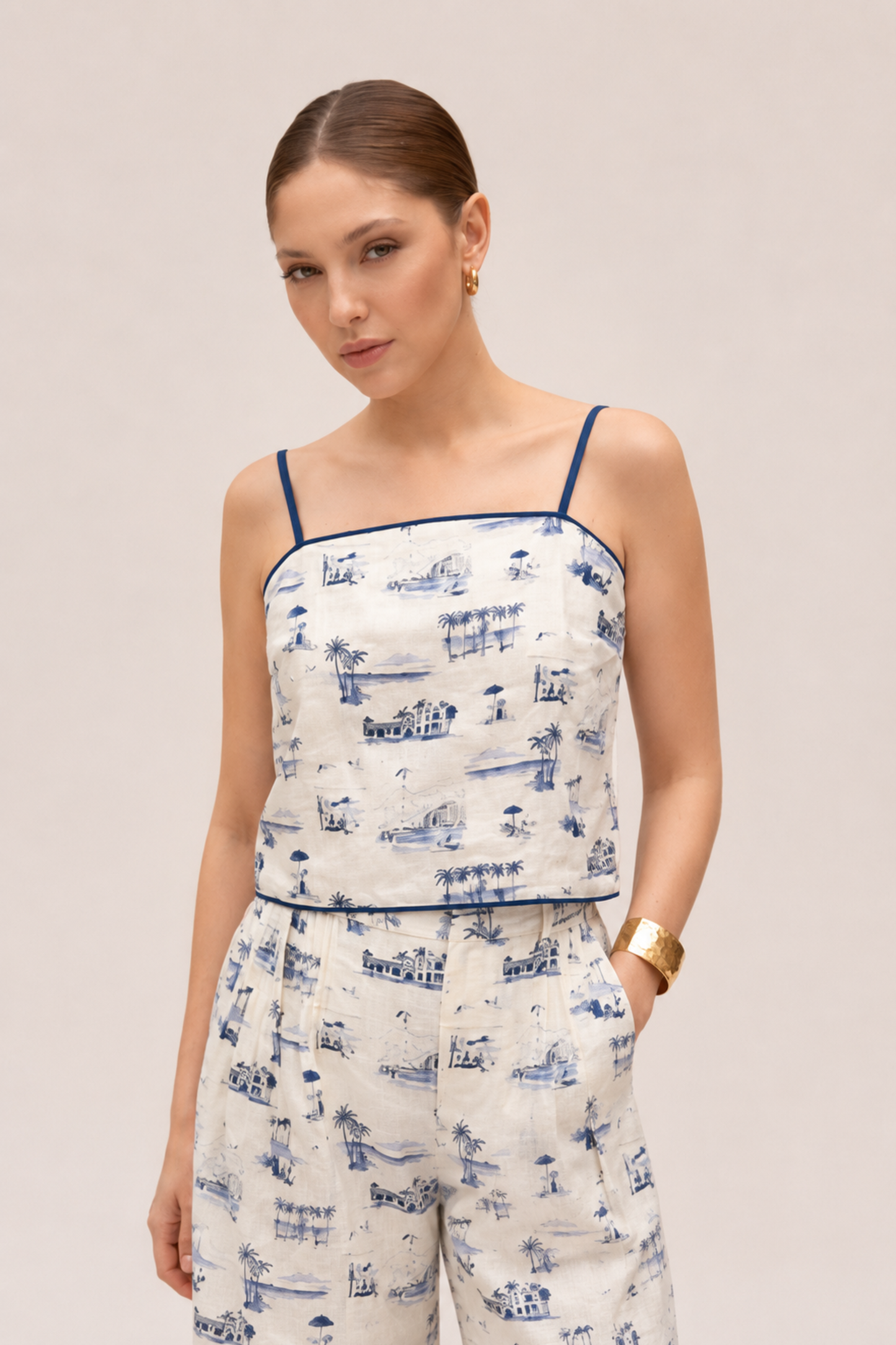 COASTAL TOILE PRINT STRAPPY TOP
