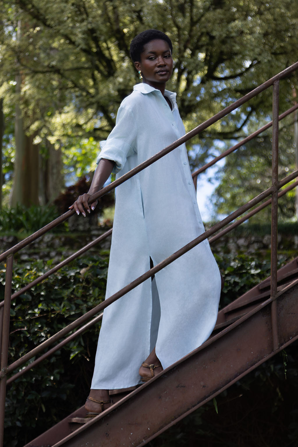 Light Blue Linen Shirt Dress