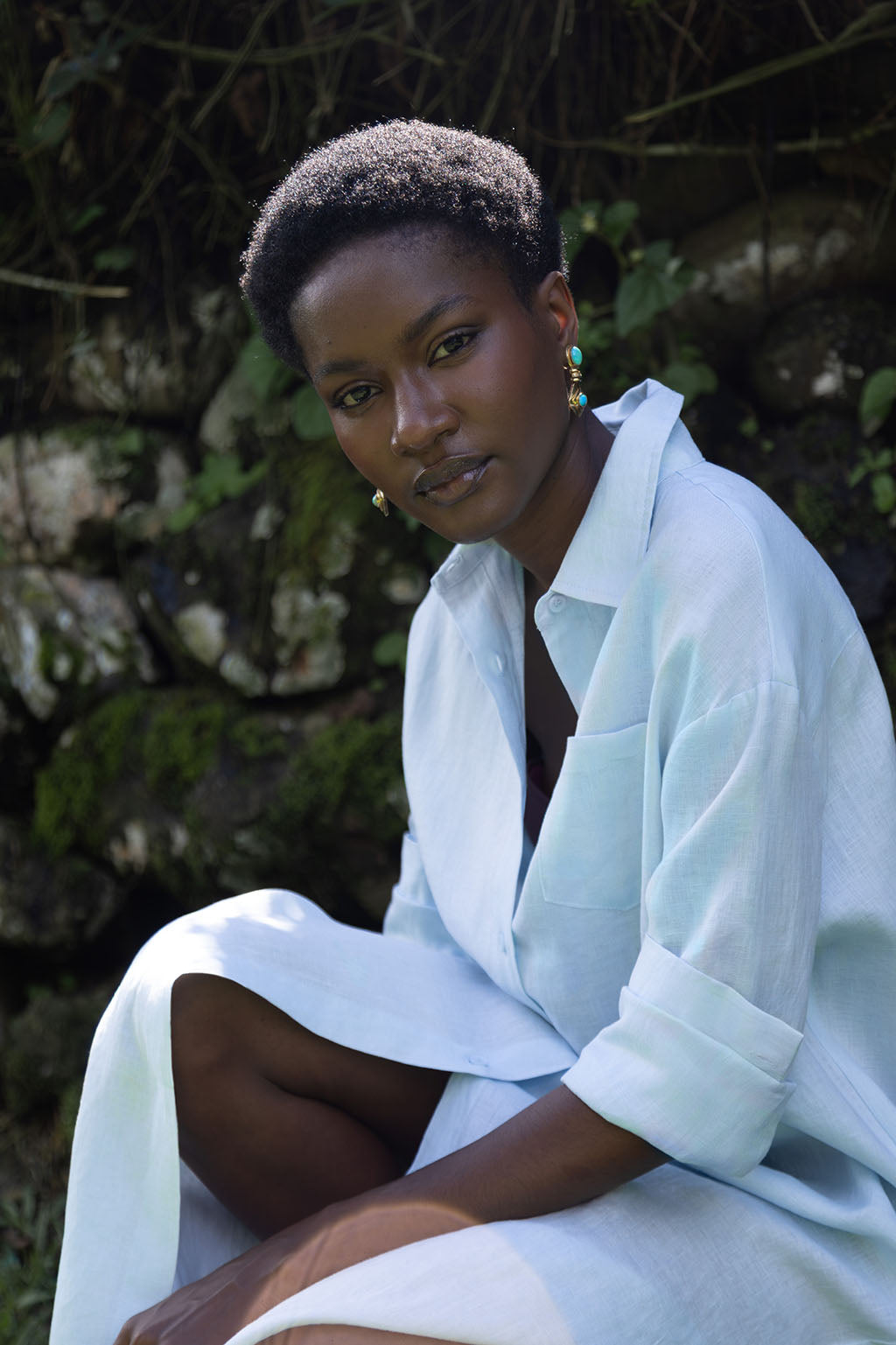Light Blue Linen Shirt Dress