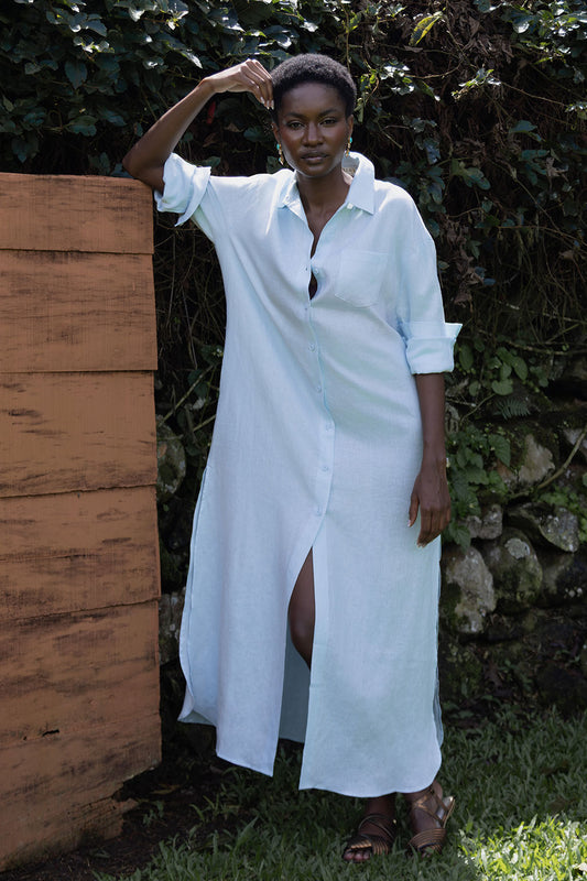Light Blue Linen Shirt Dress