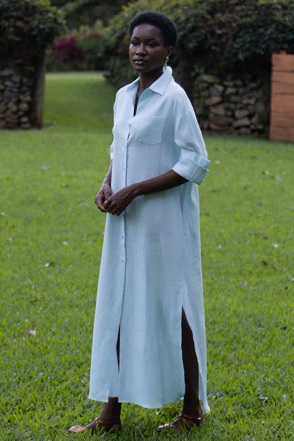 Light Blue Linen Shirt Dress