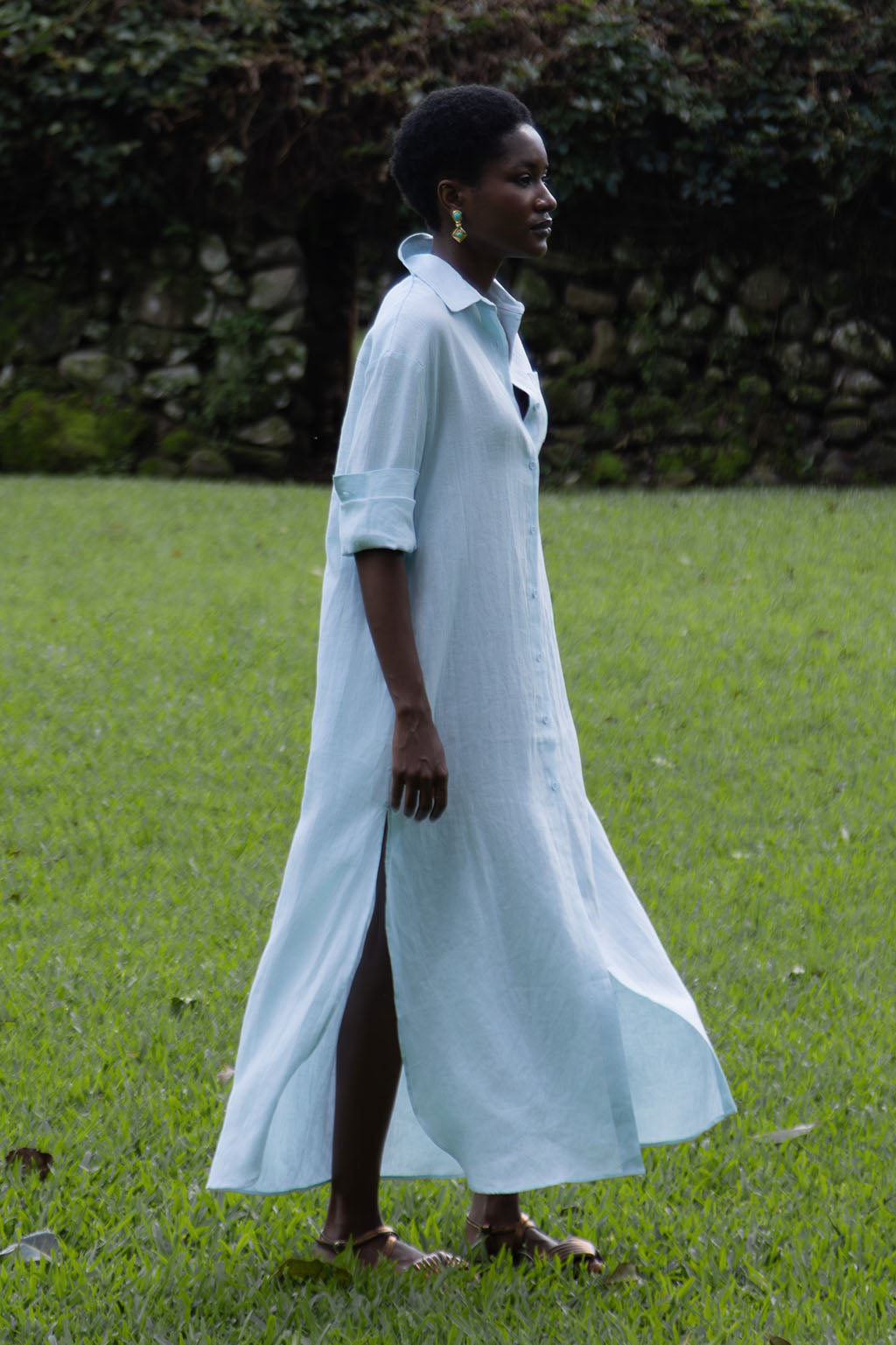 Light Blue Linen Shirt Dress