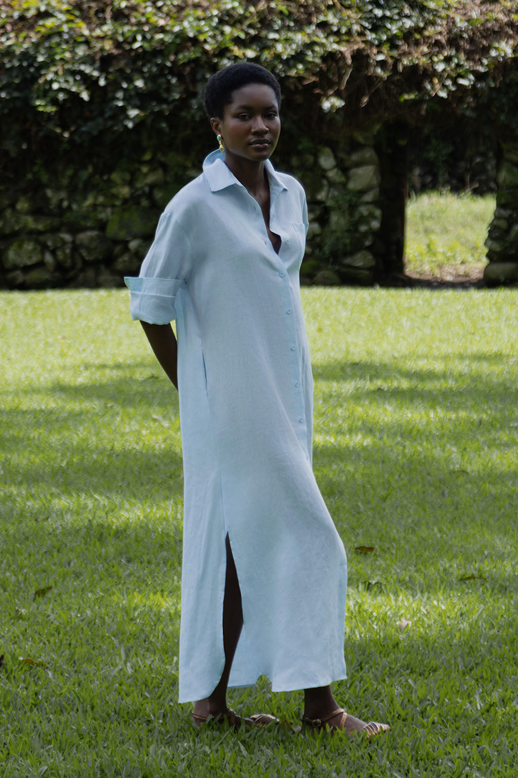 Light Blue Linen Shirt Dress