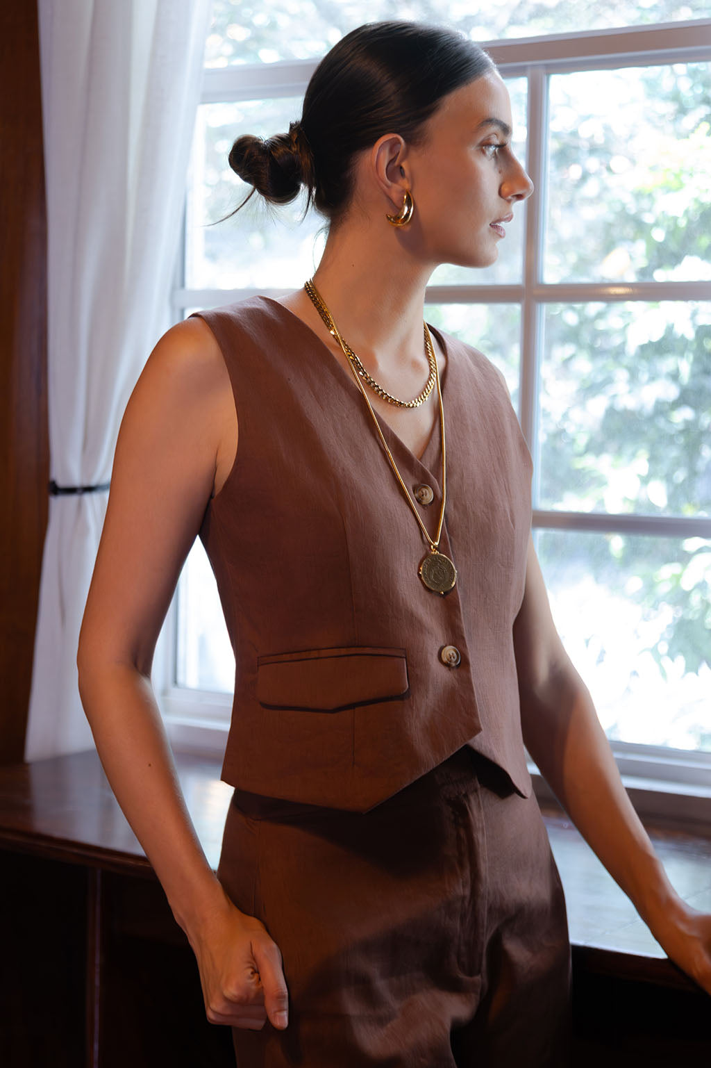 Chocolate Linen Vest