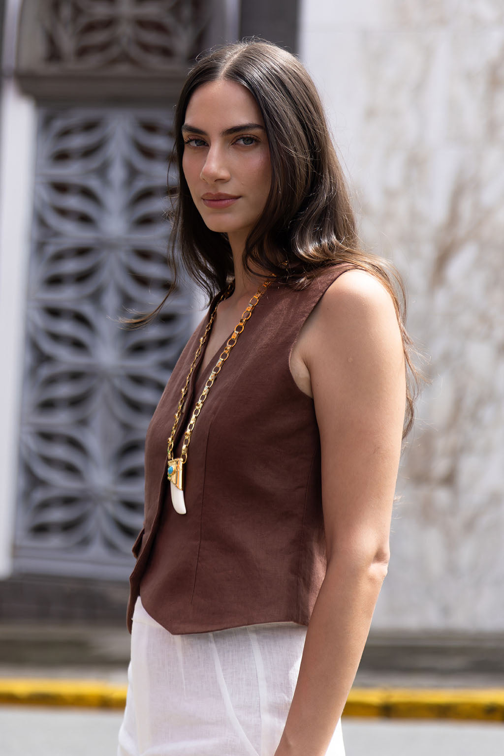 Chocolate Linen Vest