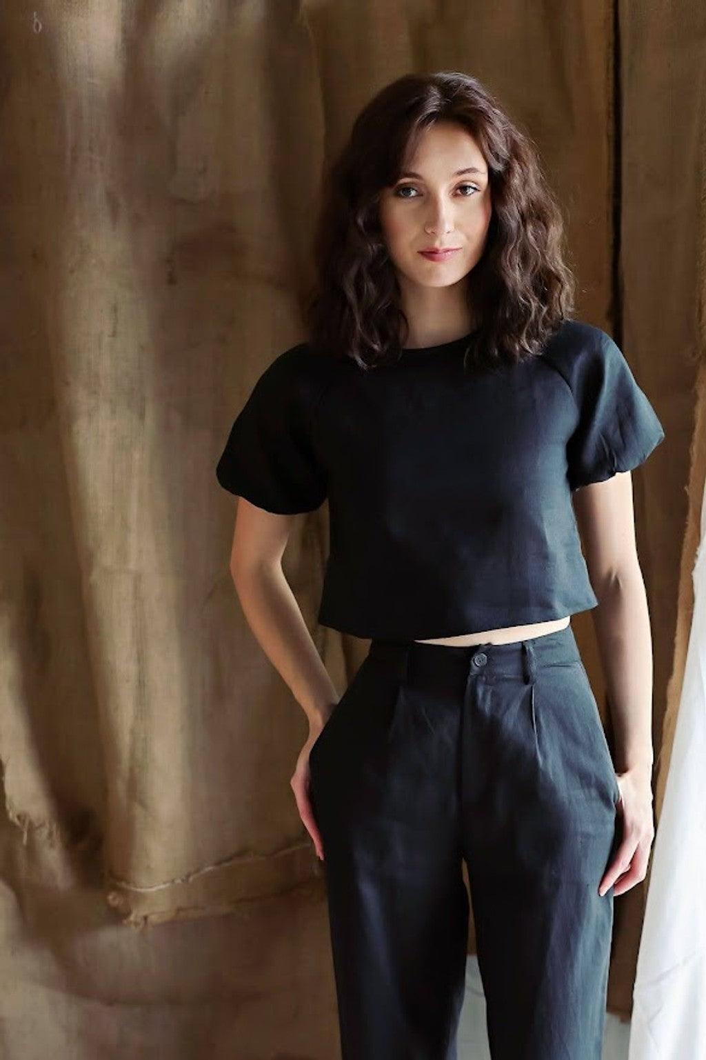 LINEN BRUCE TOP | BLACK