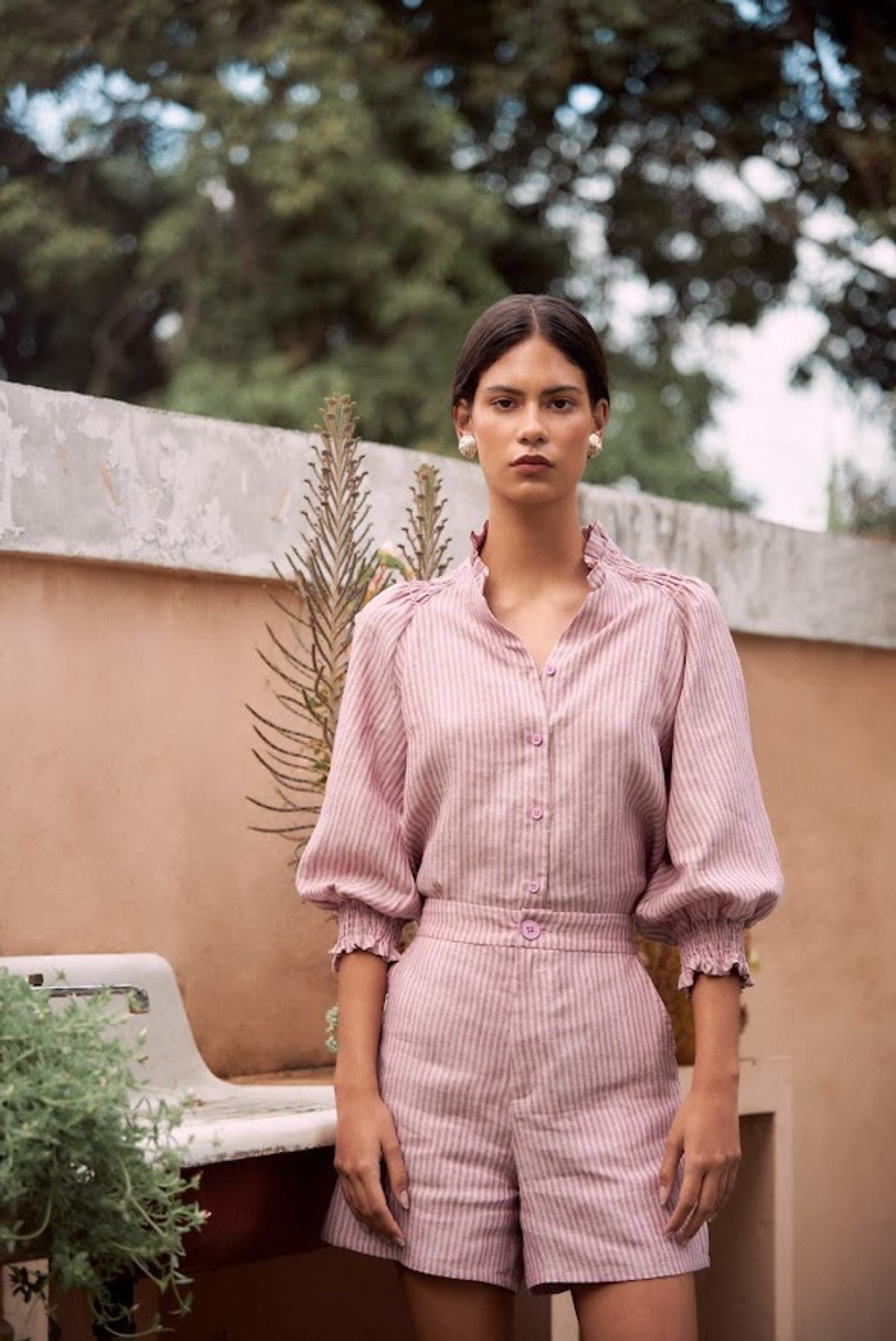 LINEN PINK STRIPED SHORTS - NEREA