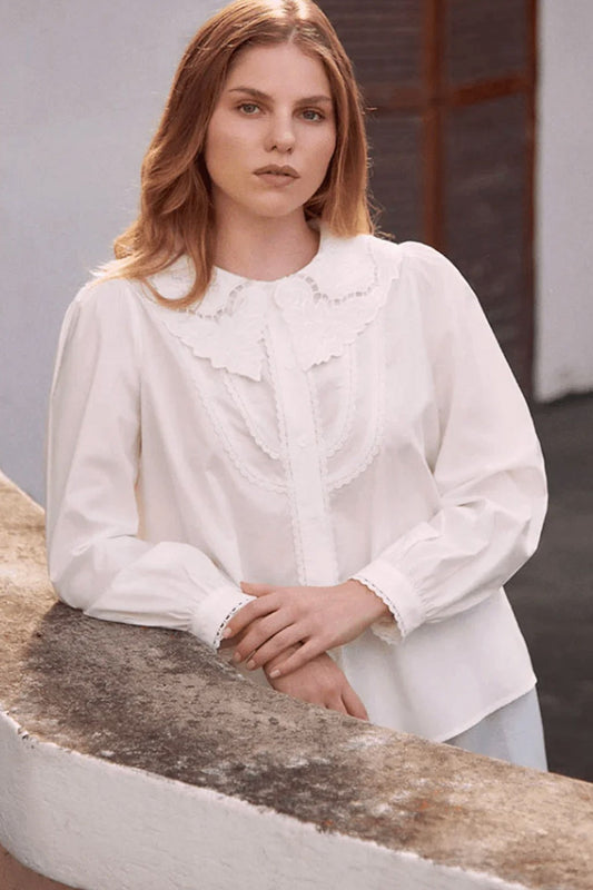 WHITE COTTON EMBROIDERED BLOUSE