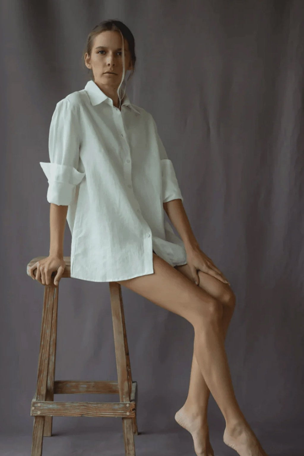 LINEN BUTTON DOWN BLOUSE | OFF WHITE