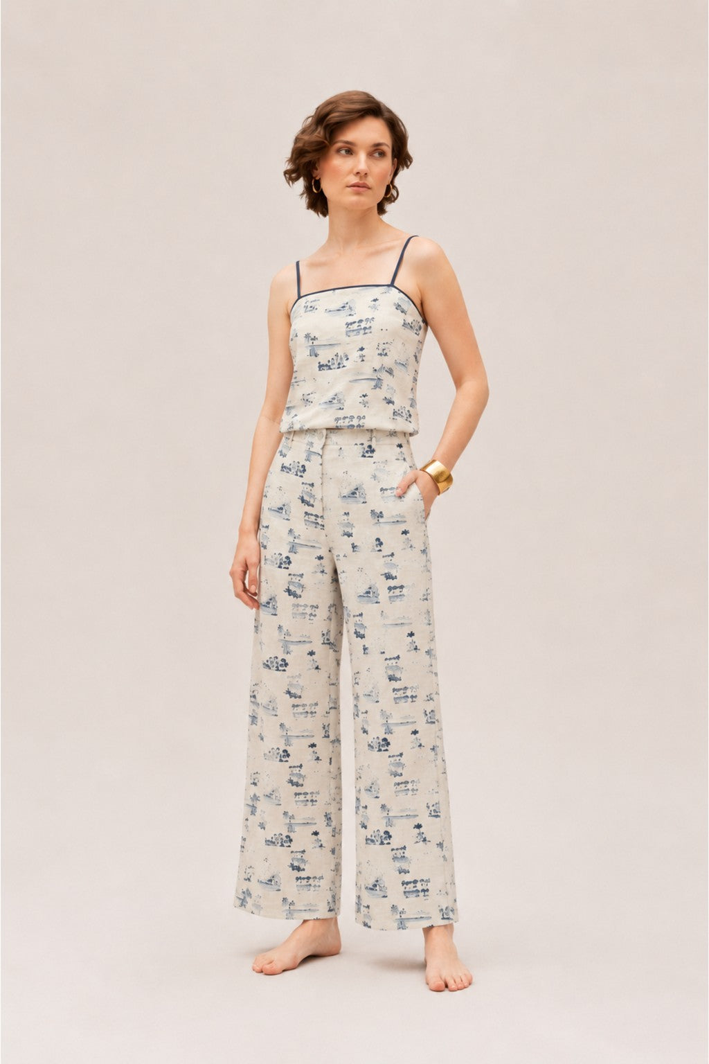 COASTAL TOILE PRINT PANTS