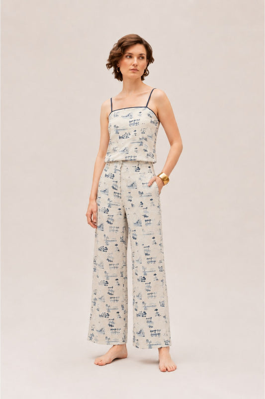 COASTAL TOILE PRINT PANTS