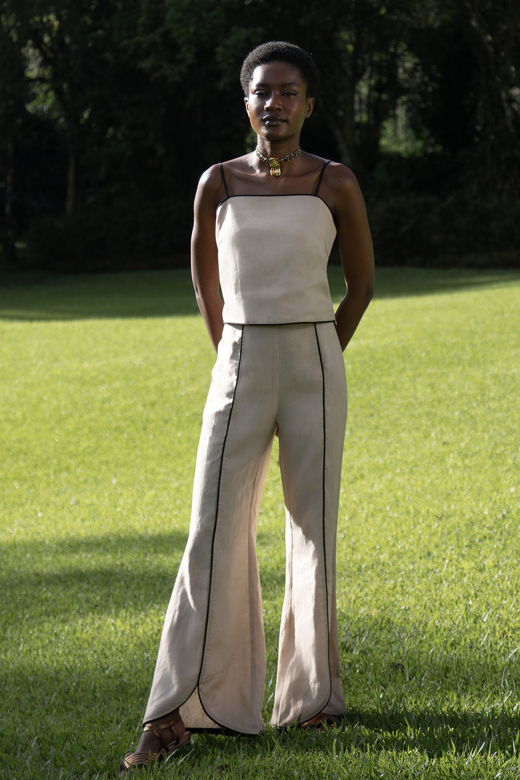 Black Trim Flare Pants