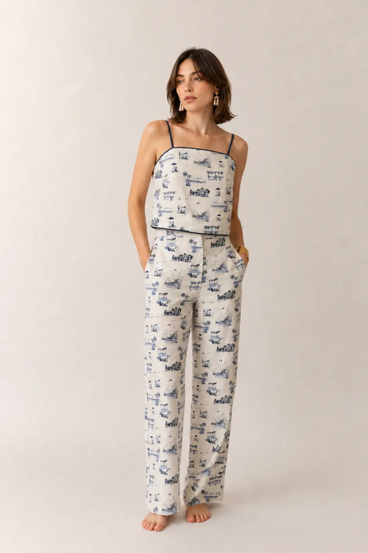 COASTAL TOILE PRINT PANTS