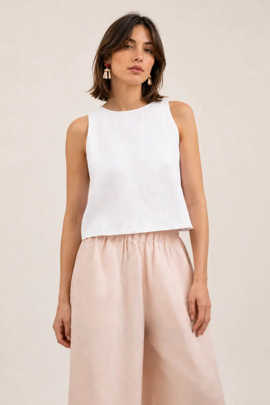 LINEN OPEN BACK TOP | WHITE