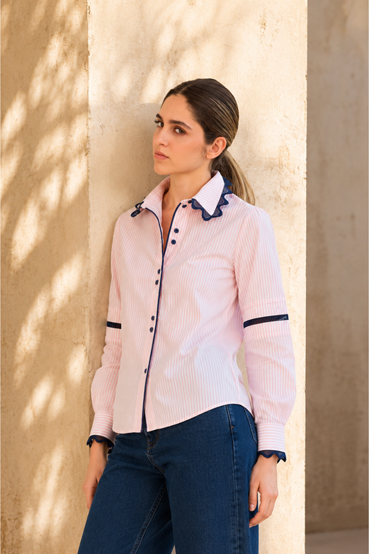PINK STRIPE LONG SLEEVE BLOUSE