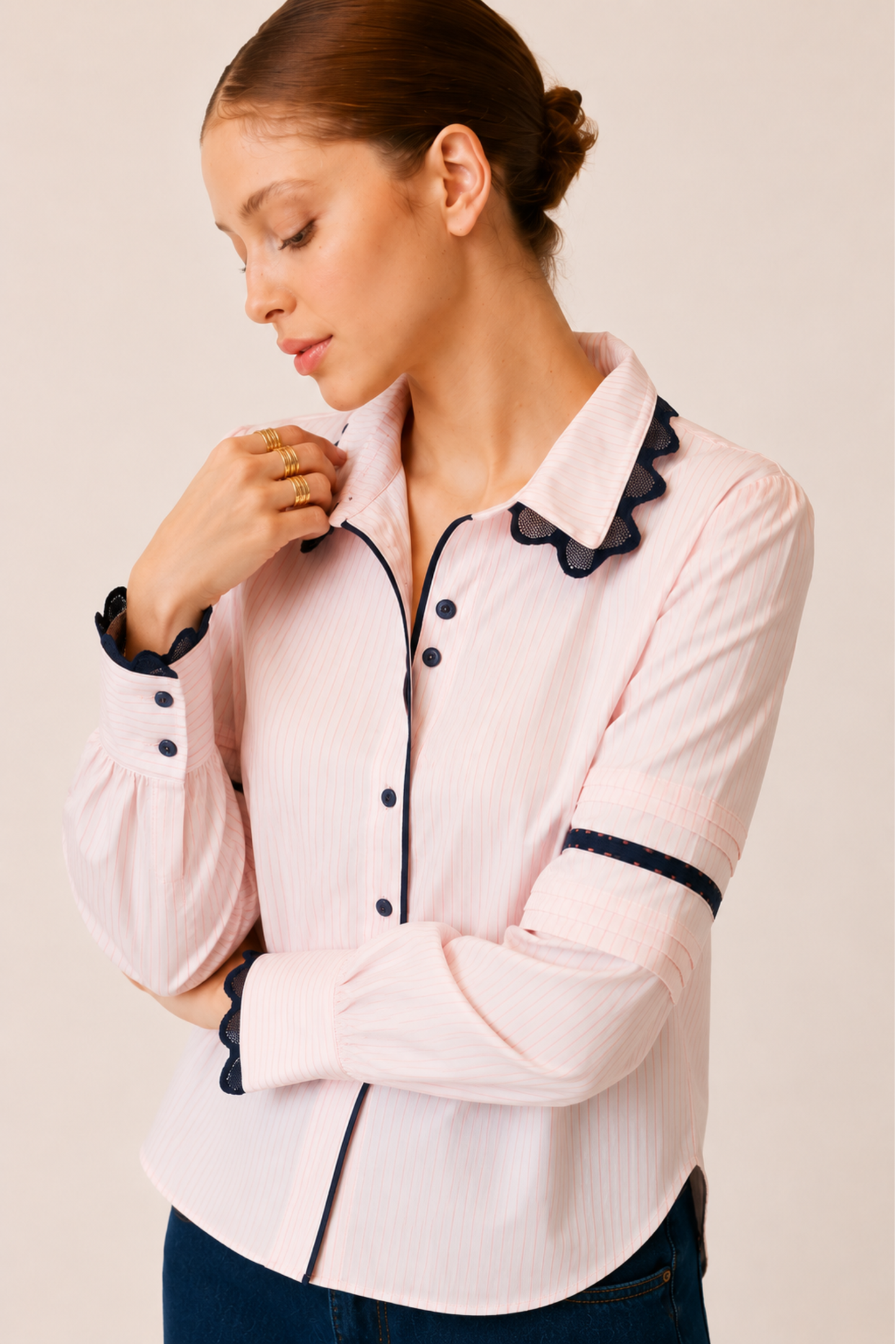 PINK STRIPE LONG SLEEVE BLOUSE