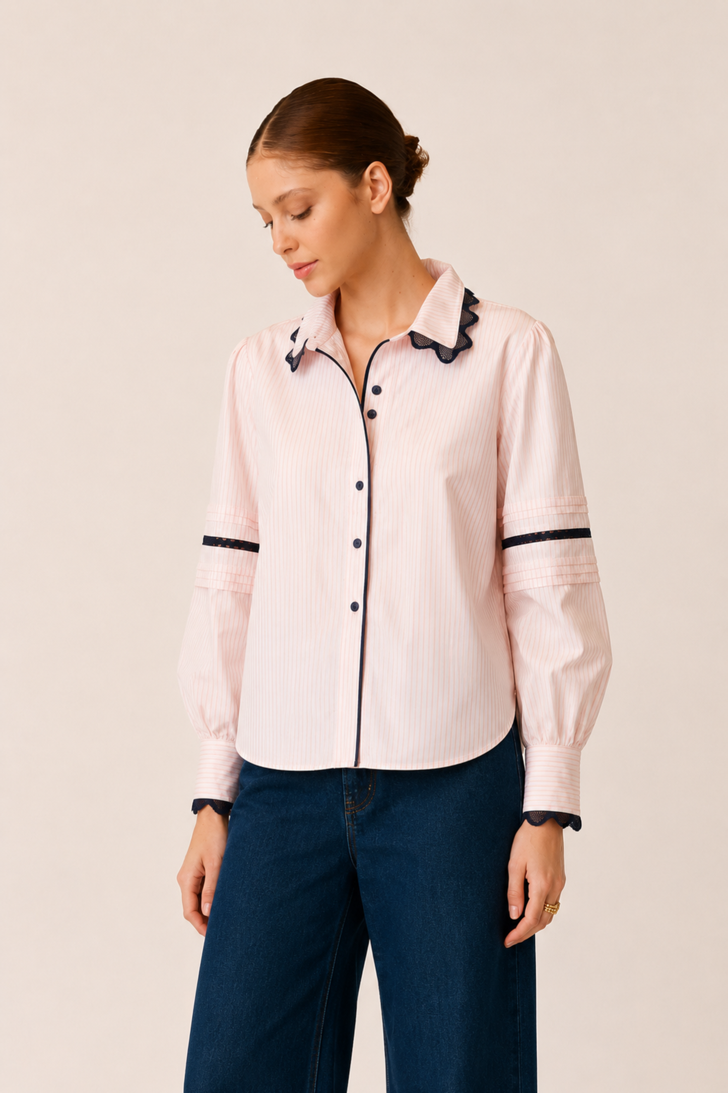 PINK STRIPE LONG SLEEVE BLOUSE