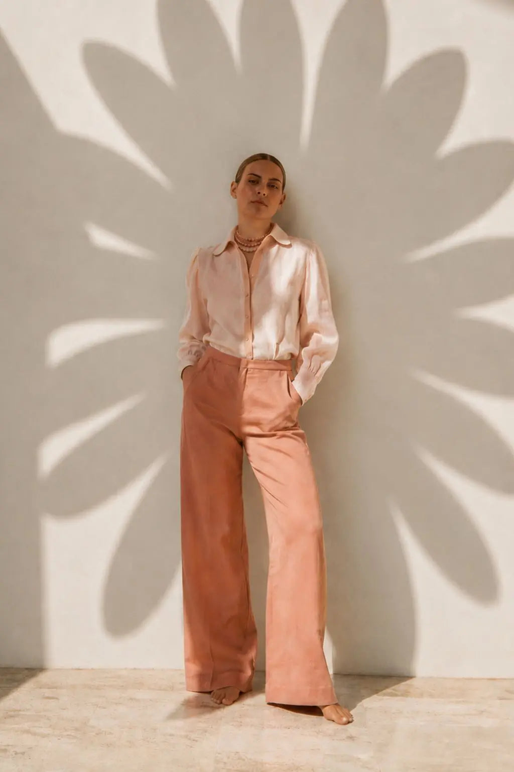 BLUSH LINEN CUFF BLOUSE