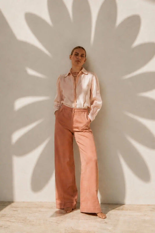 BLUSH LINEN CUFF BLOUSE