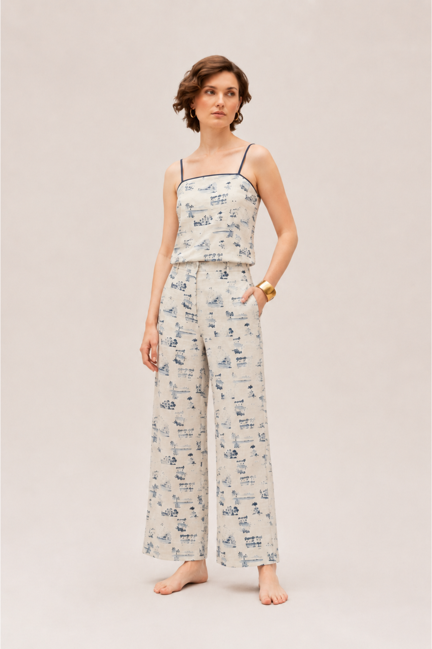 COASTAL TOILE PRINT PANTS