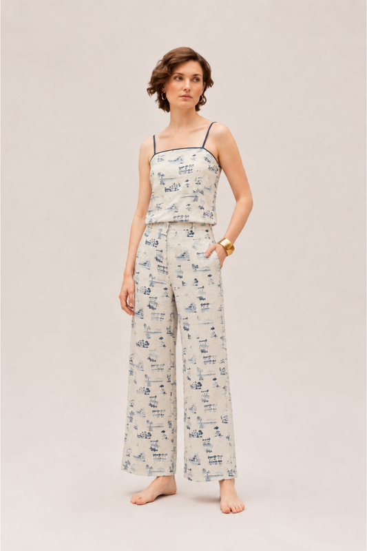 COASTAL TOILE PRINT PANTS