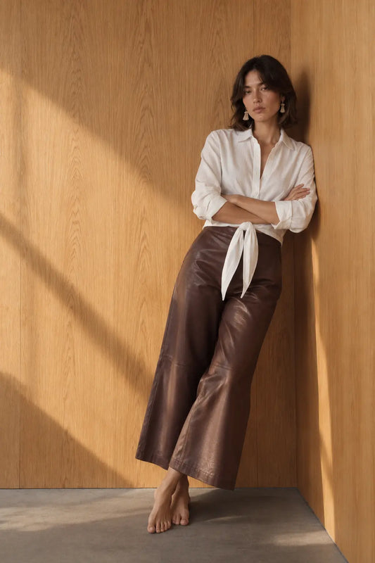FAUX LEATHER-EFFECT PANT | CHOCOLATE