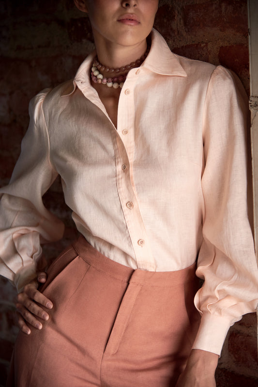 BLUSH LINEN CUFF BLOUSE