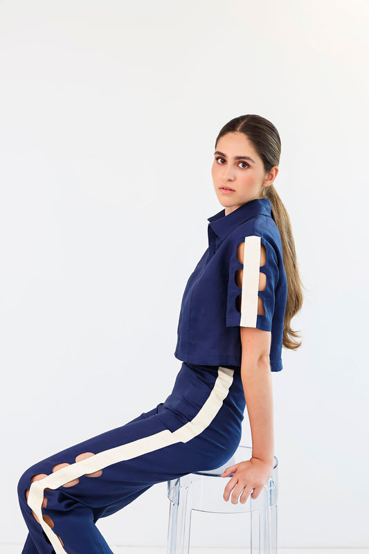 LUNAR CUT-OUT BLOUSE | NAVY