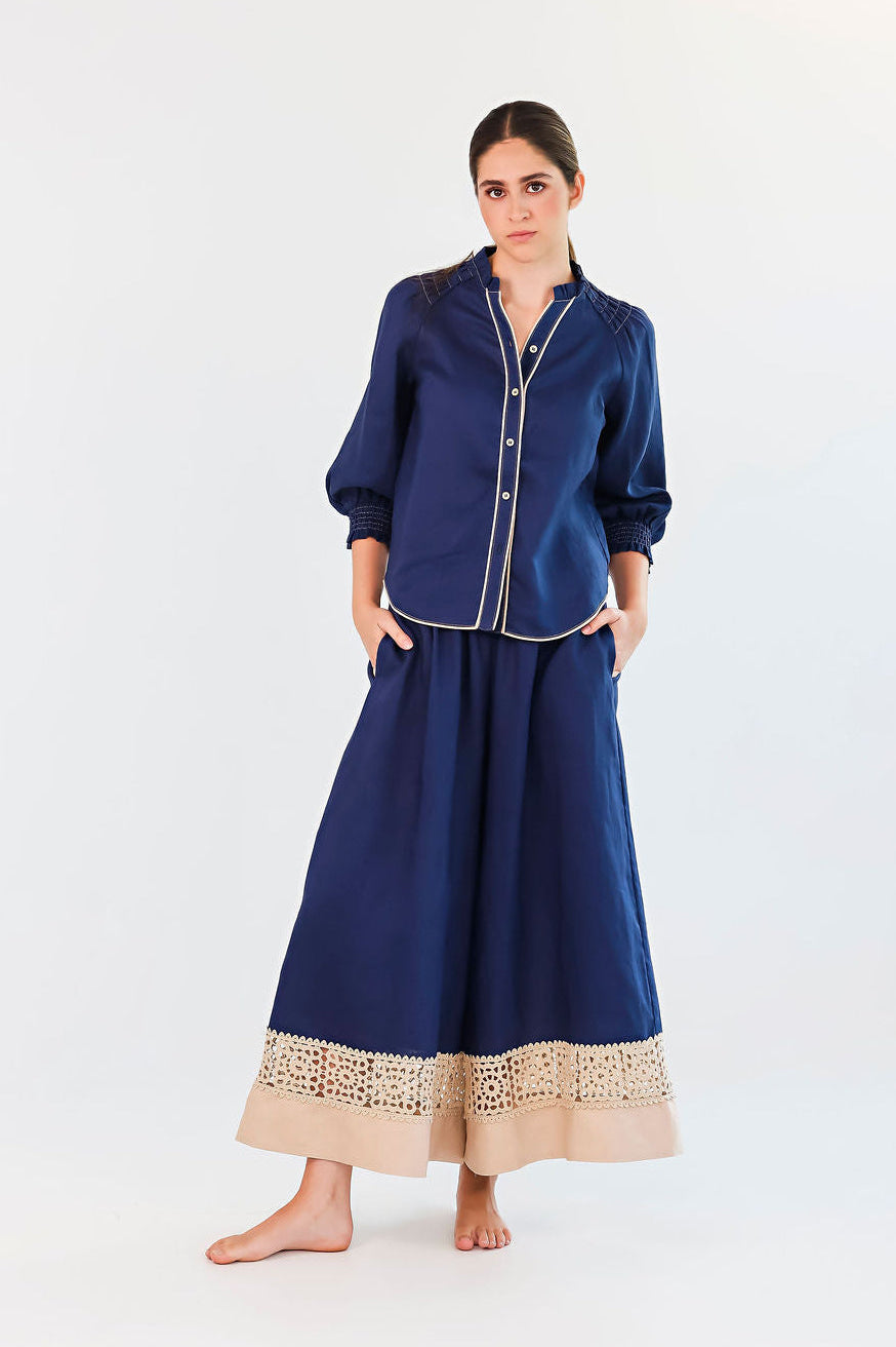FEDE NAVY TRIMMED PANTS